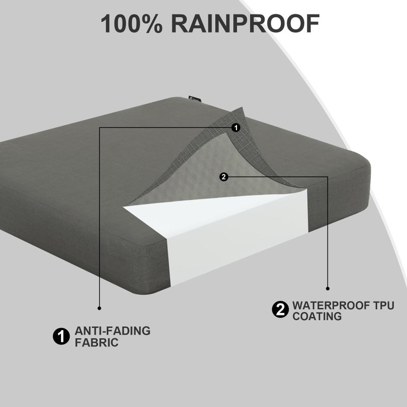 Favoyard Outdoor Chair Cushion 22 x 22 x 3 Inch Rainproof & 3-Year Fade Resistant Patio Furniture Cushions with Removable Cover and Adjustable Ties for Garden Sofa Couch Pads Set of 2, Dark Gray - Image 5